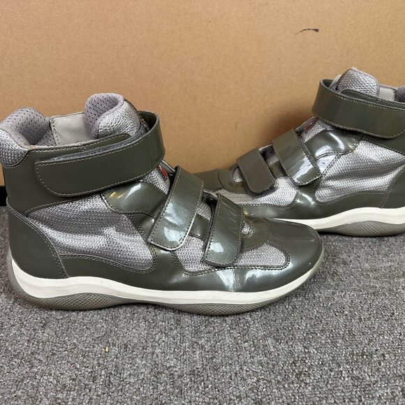 Prada Patent Strap Americas Cup Sneakers in Grey Patent Leather UK 7.5 / US 8.5 - Picture 1 of 10